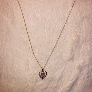 14K Gold Heart with Real Amethyst Stone